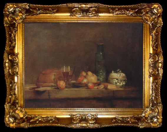 framed  Jean Baptiste Simeon Chardin Style life with olive glass, ta009-2